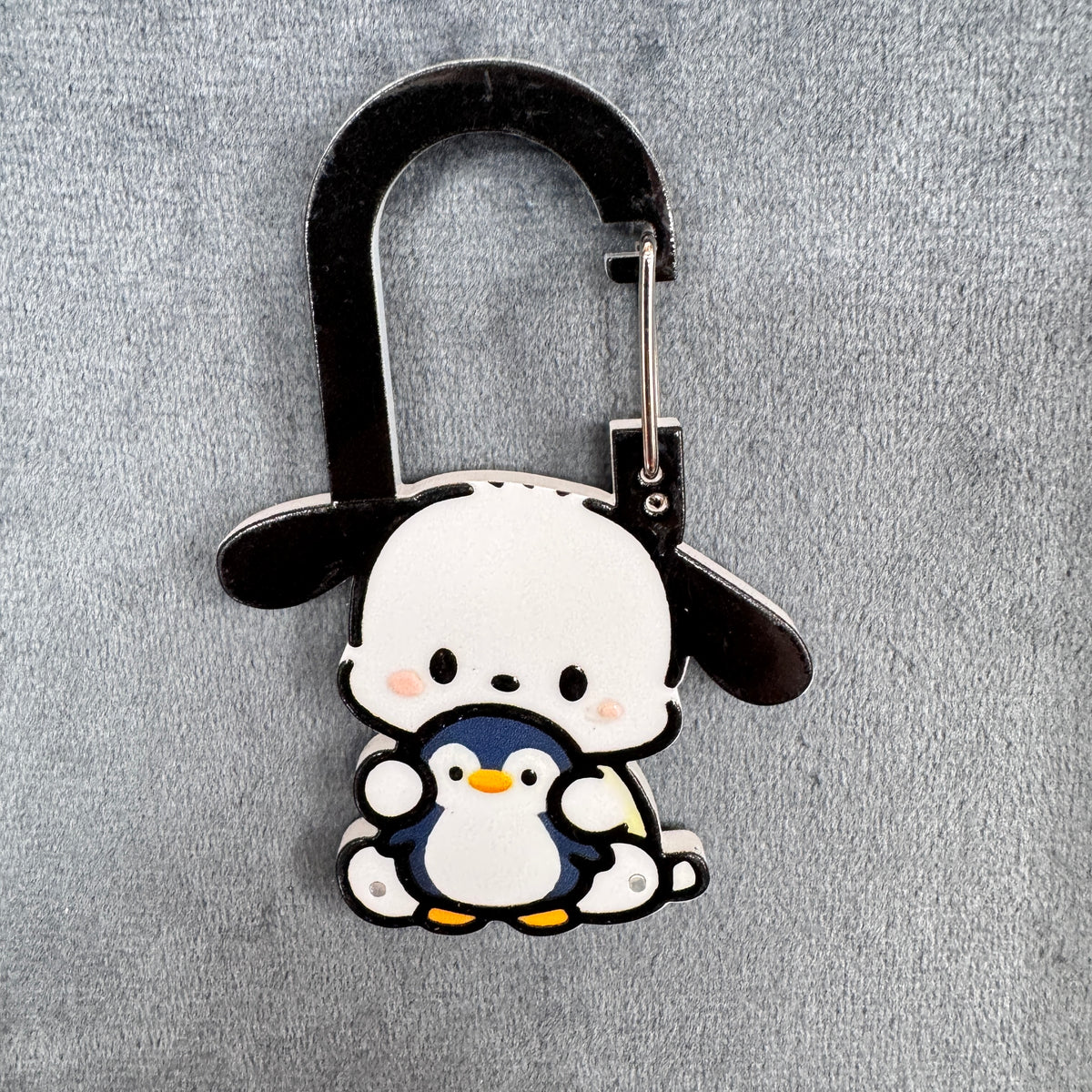Cute Pochacco Holding Penguin Acrylic Carabiner Keychain, Sanrio Style Dog & Penguin Bag Charm, Key Ring Clip Accessories