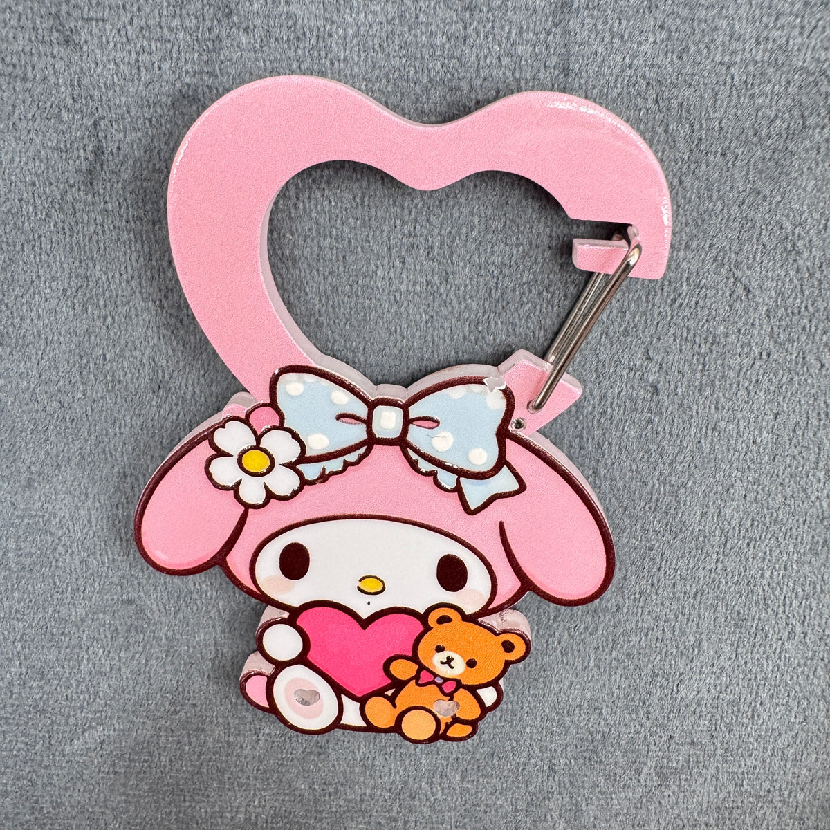 Cute My Melody Acrylic Heart Carabiner Keychain, Sanrio Style Bunny & Teddy Bear Bag Charm, Key Ring Clip Accessories