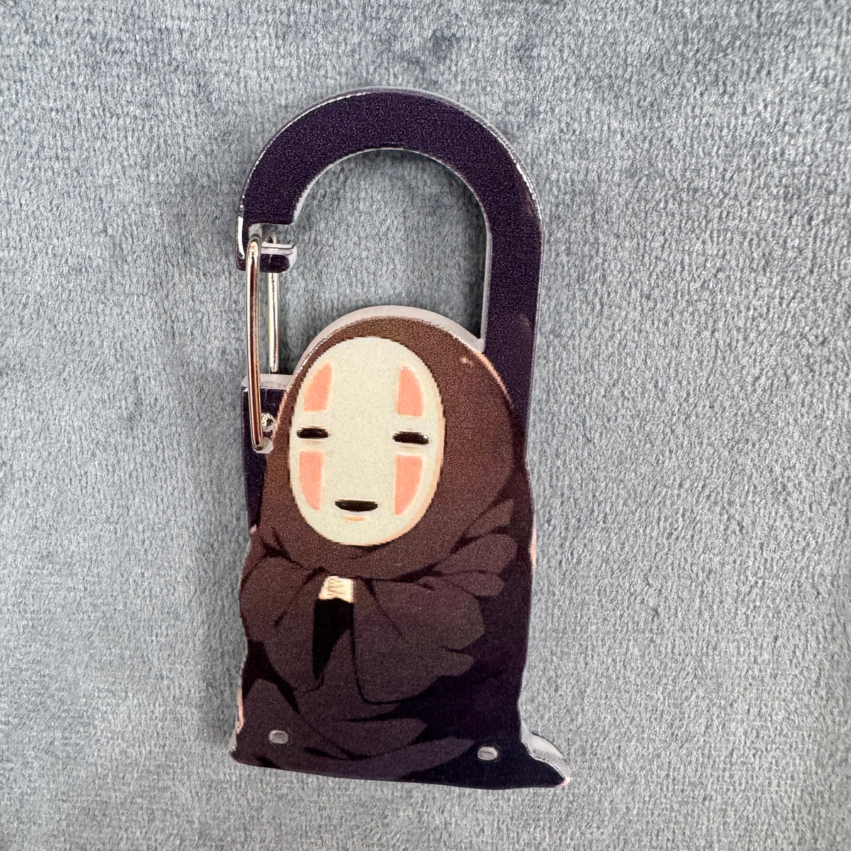 Cute Spirited Away No-Face (Kaonashi) Acrylic Carabiner Keychain, Studio Ghibli Black Spirit Bag Charm, Key Ring Clip Accessories