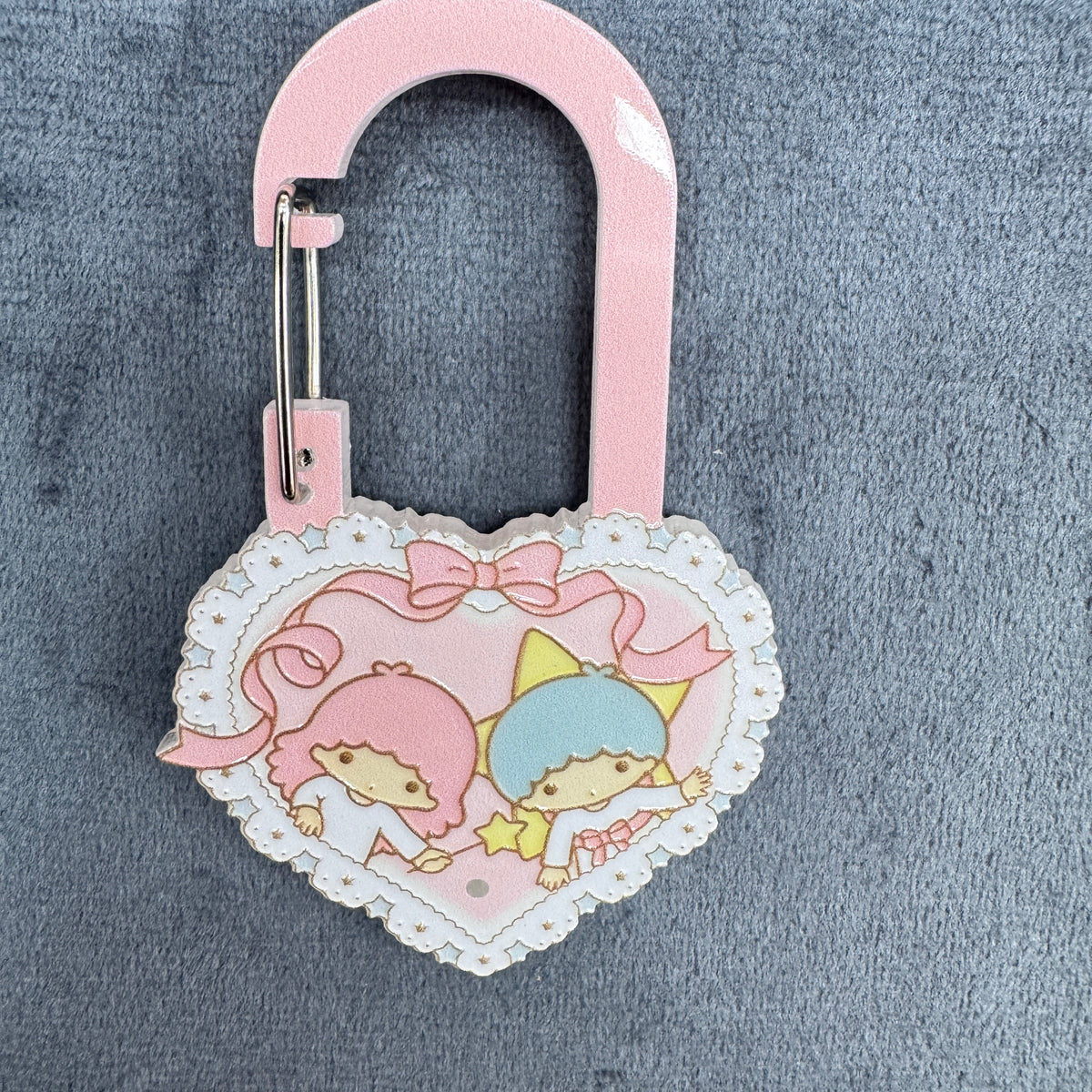 Cute Little Twin Stars Kiki & Lala Acrylic Pink Carabiner Keychain, Sanrio Lace Heart Bag Charm, Key Ring Clip Accessories