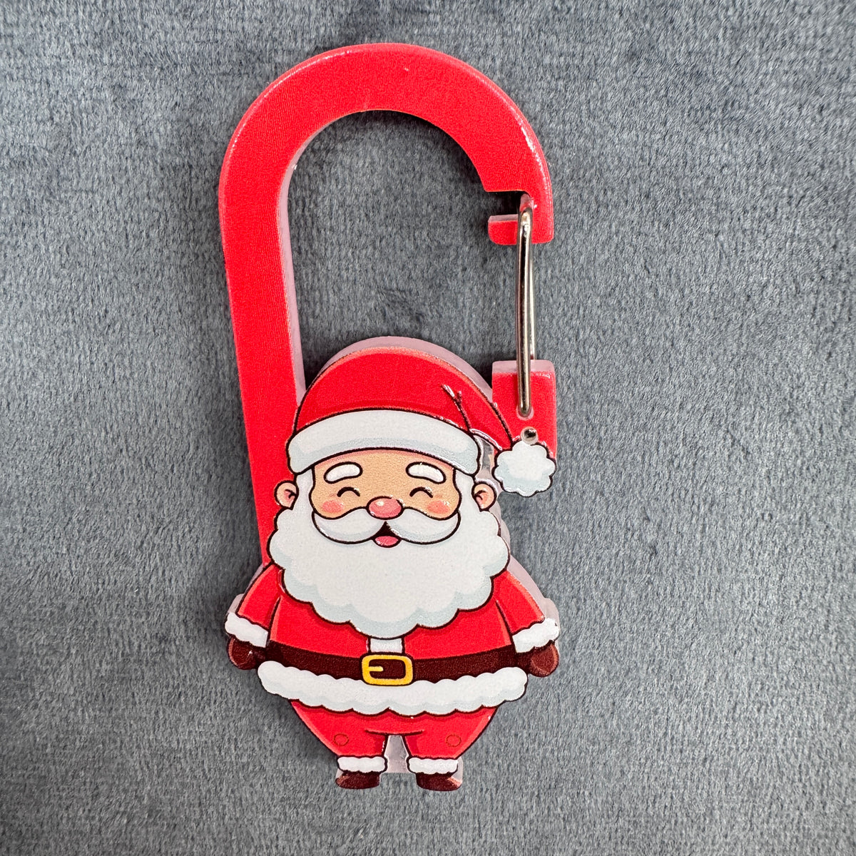 Cute Christmas Santa Claus Acrylic Red Carabiner Keychain, Holiday Season Red Bag Charm, Key Ring Clip Accessories