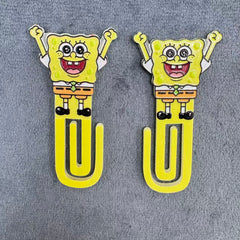 Cute SpongeBob SquarePants Cheerful Hands Up Acrylic Paper Clip Bookmark Set, Yellow Kawaii Cartoon Stationery Accessories, Page Marker Clip for Office & School
