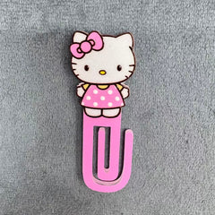 Cute Hello Kitty Pink Acrylic Paper Clip Bookmark Set, Sanrio Kawaii Kitty Pink Polka Dot Dress & Bow Stationery Accessories, Page Marker Clip for Office & School