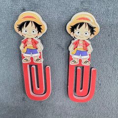 Cute One Piece Monkey D. Luffy Acrylic Paper Clip Bookmark Set, Anime Red Straw Hat Captain Kawaii Stationery Accessories, Page Marker Clip for Office & School
