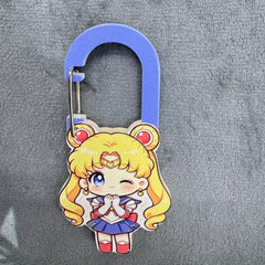 Kawaii Anime Sailor Moon Acrylic Keychain Clip Set, Cute Purple Chibi Usagi Tsukino Character Printed Carabiner Keychain Accessories, Bag Charm Clip for Backpack & Keys