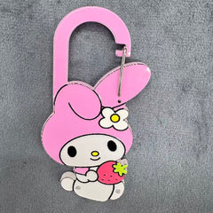 Kawaii Anime My Melody Acrylic Keychain Clip Set, Cute Pink Rabbit Hood White Flower Holding Strawberry Character Printed Carabiner Keychain Accessories, Bag Charm Clip for Backpack & Keys