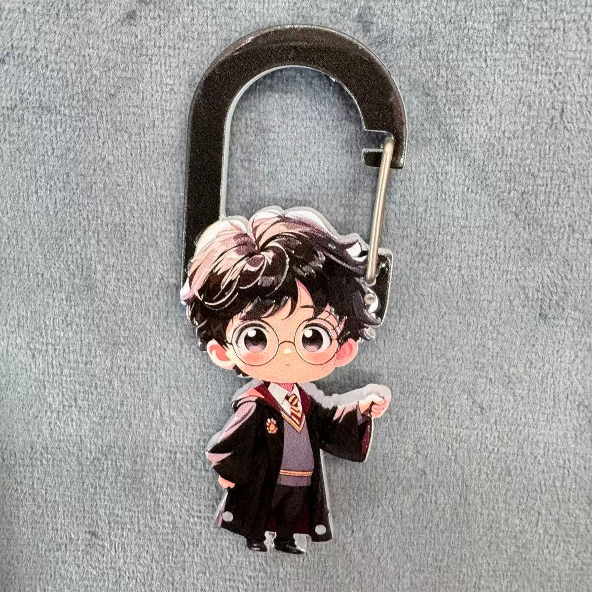 Kawaii Anime Magic Wizard Boy Acrylic Keychain Clip Set, Cute Chibi Boy with Glasses & Robe Printed Carabiner Keychain Accessories, Harry Potter Style School Wizard Bag Charm Clip for Backpack & Keys
