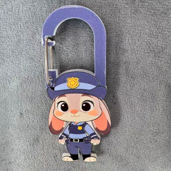Kawaii Anime Zootopia Judy Hopps Acrylic Keychain Clip Set, Cute Purple Bunny Police Officer Outfit Uniform Badge Character Printed Carabiner Keychain Accessories, Bag Charm Clip for Backpack & Keys