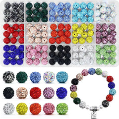 12MM Assorted Mixed Colors Bling Rhinestone Disco Ball Beads Set, Sparkly Crystal Clay Pave Round Spacer Beads for DIY Jewelry Making, Beadable Pens, Keychains & Craft Accessories