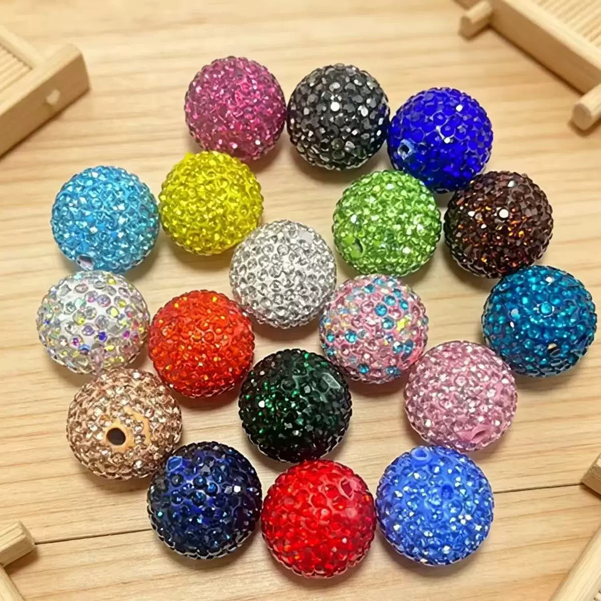 20mm Bling Rhinestone Disco Ball Beads Set, Sparkly Crystal Clay Pave Round & Tube Spacer Beads for DIY Craft Supplies, Beadable Pens & Keychains Accessories