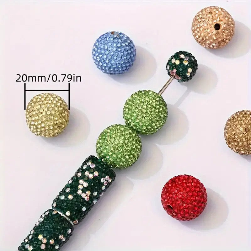 20mm Bling Rhinestone Disco Ball Beads Set, Sparkly Crystal Clay Pave Round & Tube Spacer Beads for DIY Craft Supplies, Beadable Pens & Keychains Accessories