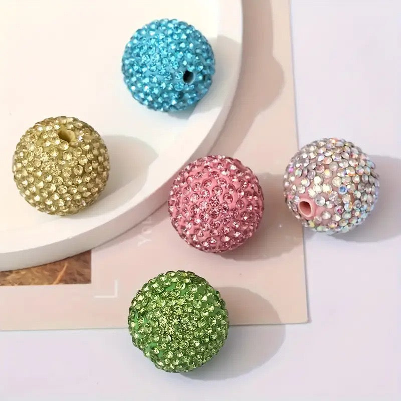 20mm Bling Rhinestone Disco Ball Beads Set, Sparkly Crystal Clay Pave Round & Tube Spacer Beads for DIY Craft Supplies, Beadable Pens & Keychains Accessories