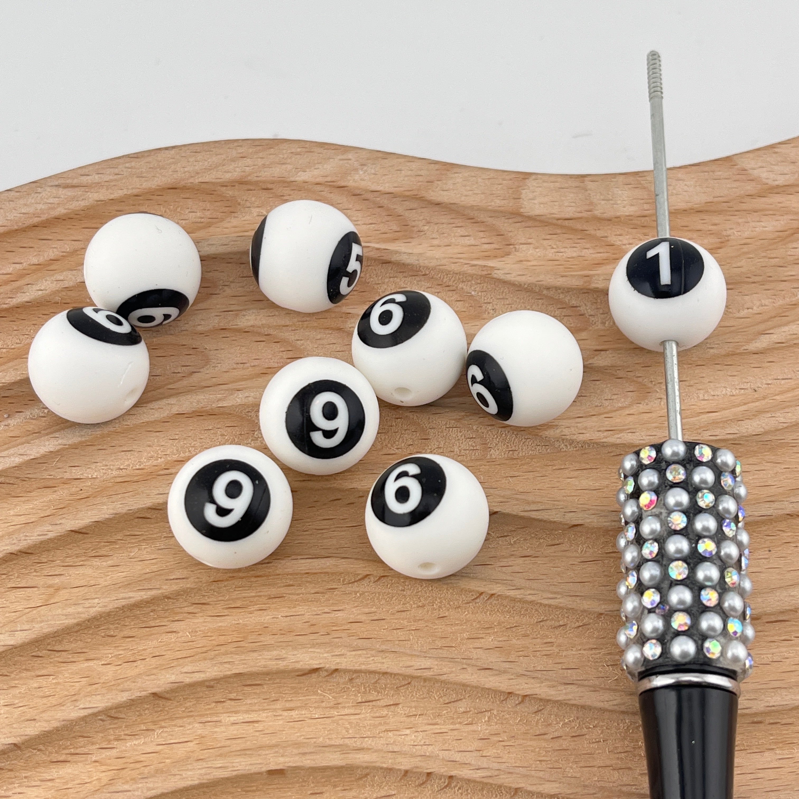 FS3062-15mm Numbers Printed Silicone Beads