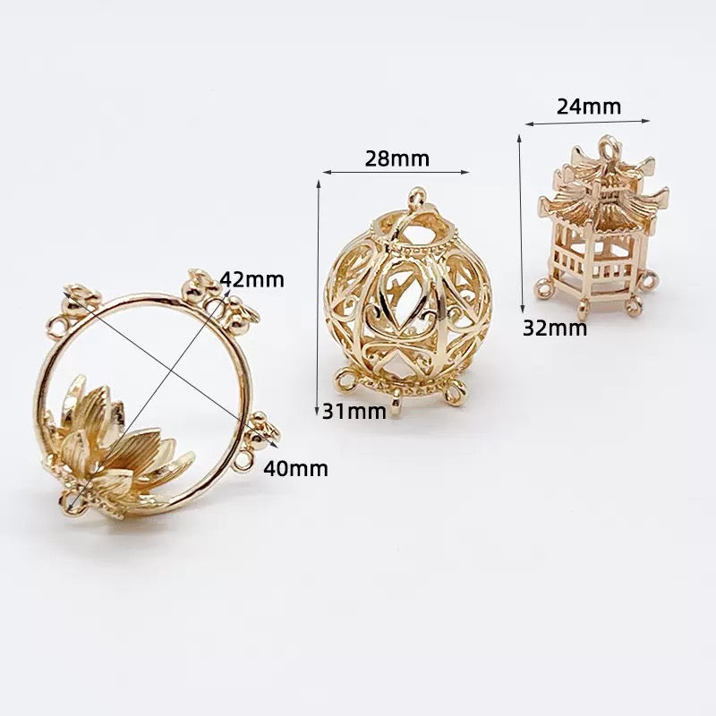 KC Gold  Hollow Cage Beaded Charm Pendant for DIY Jewelry