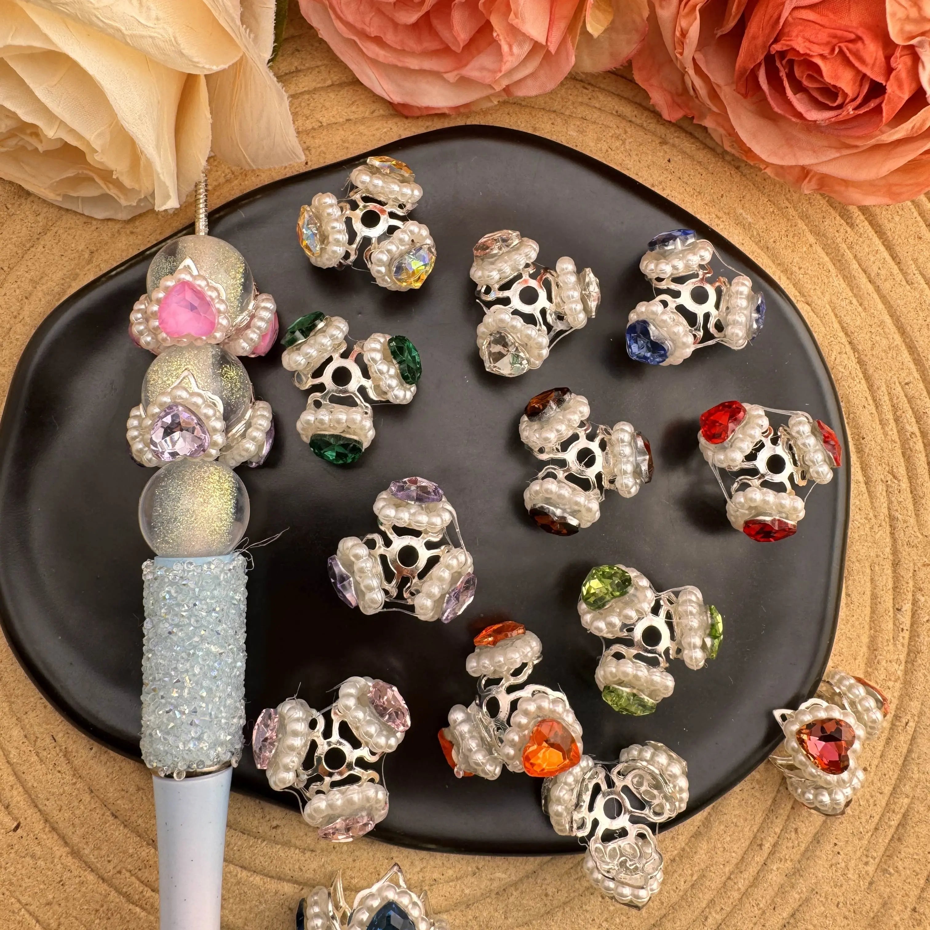 20mm Crystal Heart Metal Spacer Fit For Beadable Pens Zoe DIY Wholesale