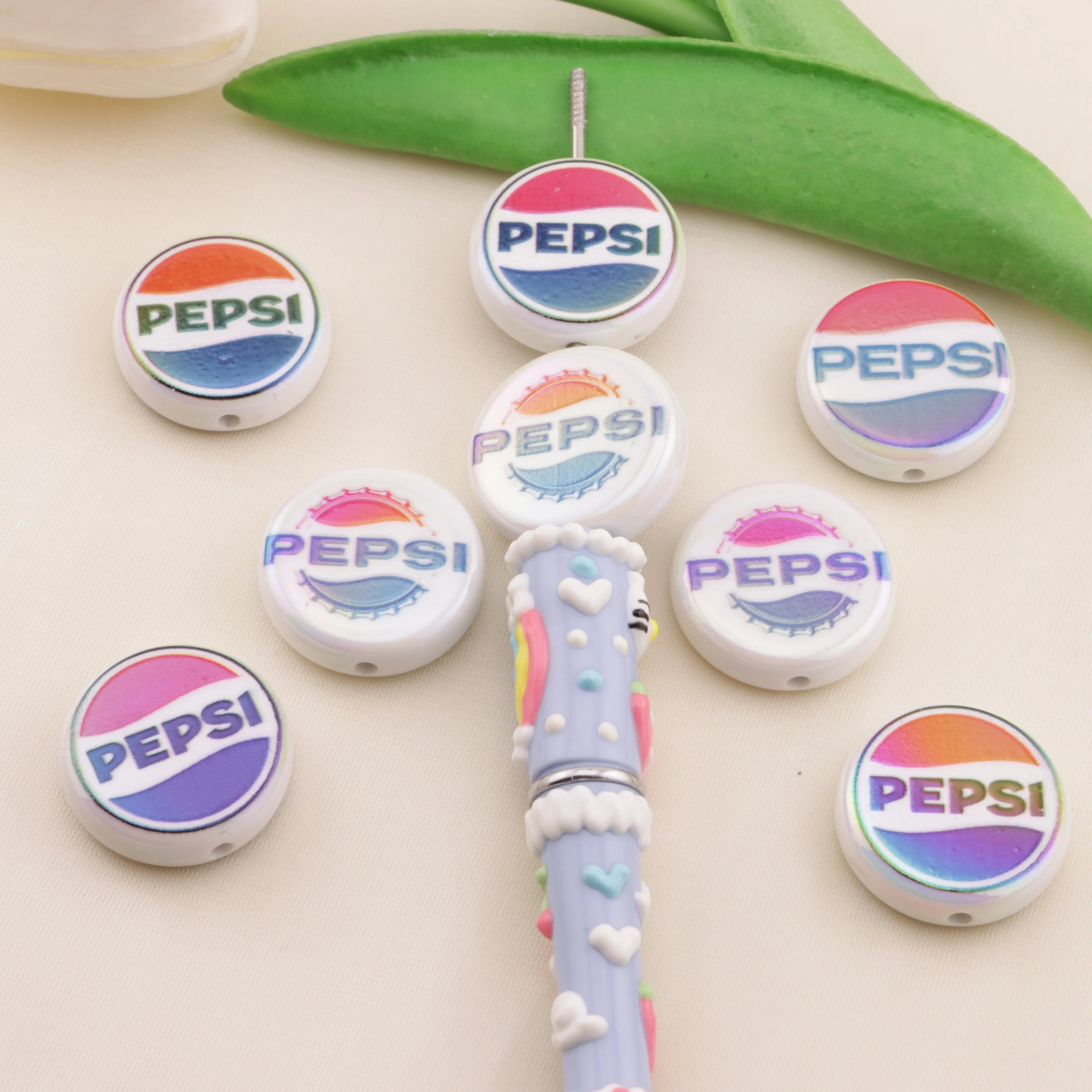 20mm Pepsi Cola Round Acrylic Beads Zoe's DIY Shop