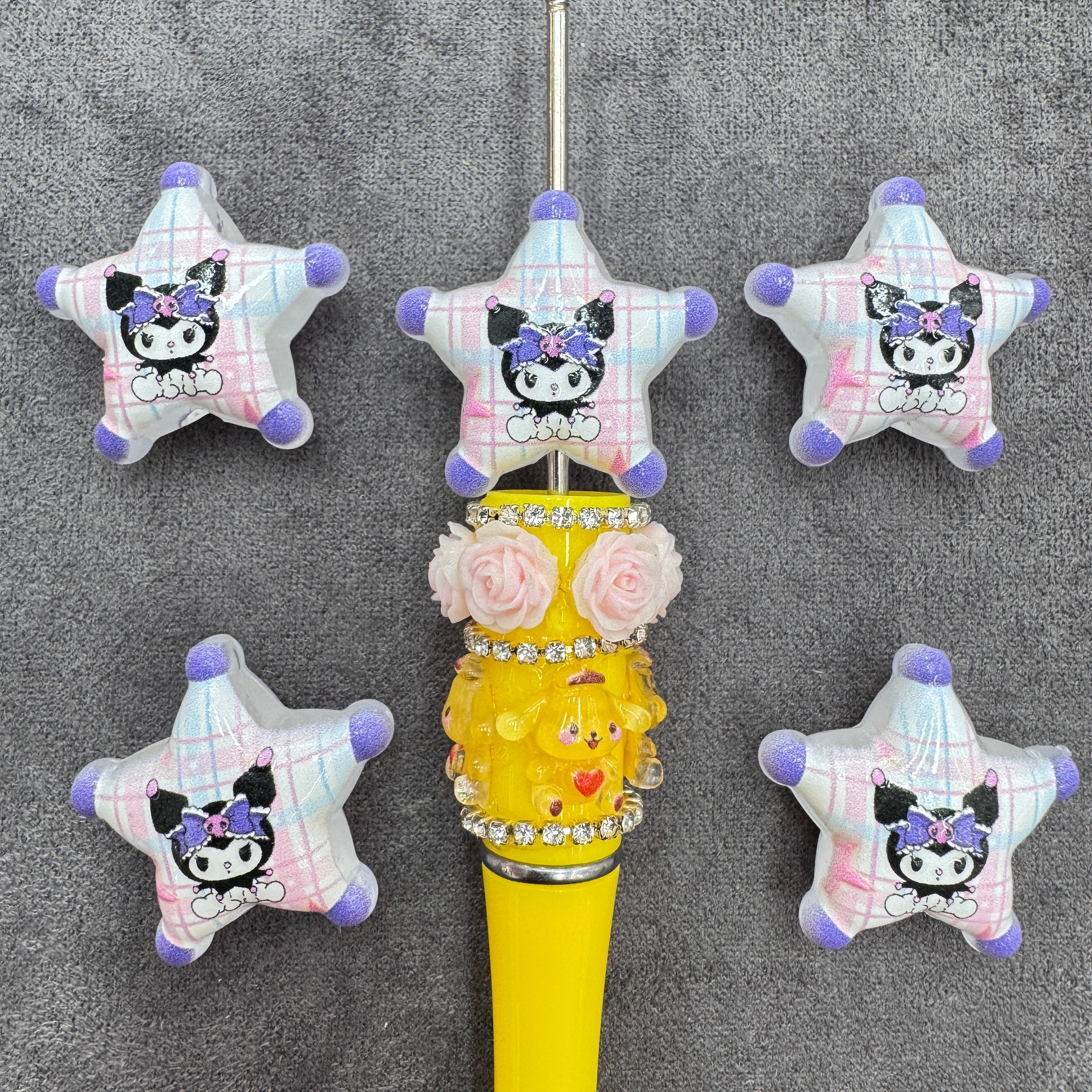 Acrylic Beads Five-Pointed Star with Cute Adorable Character Prints