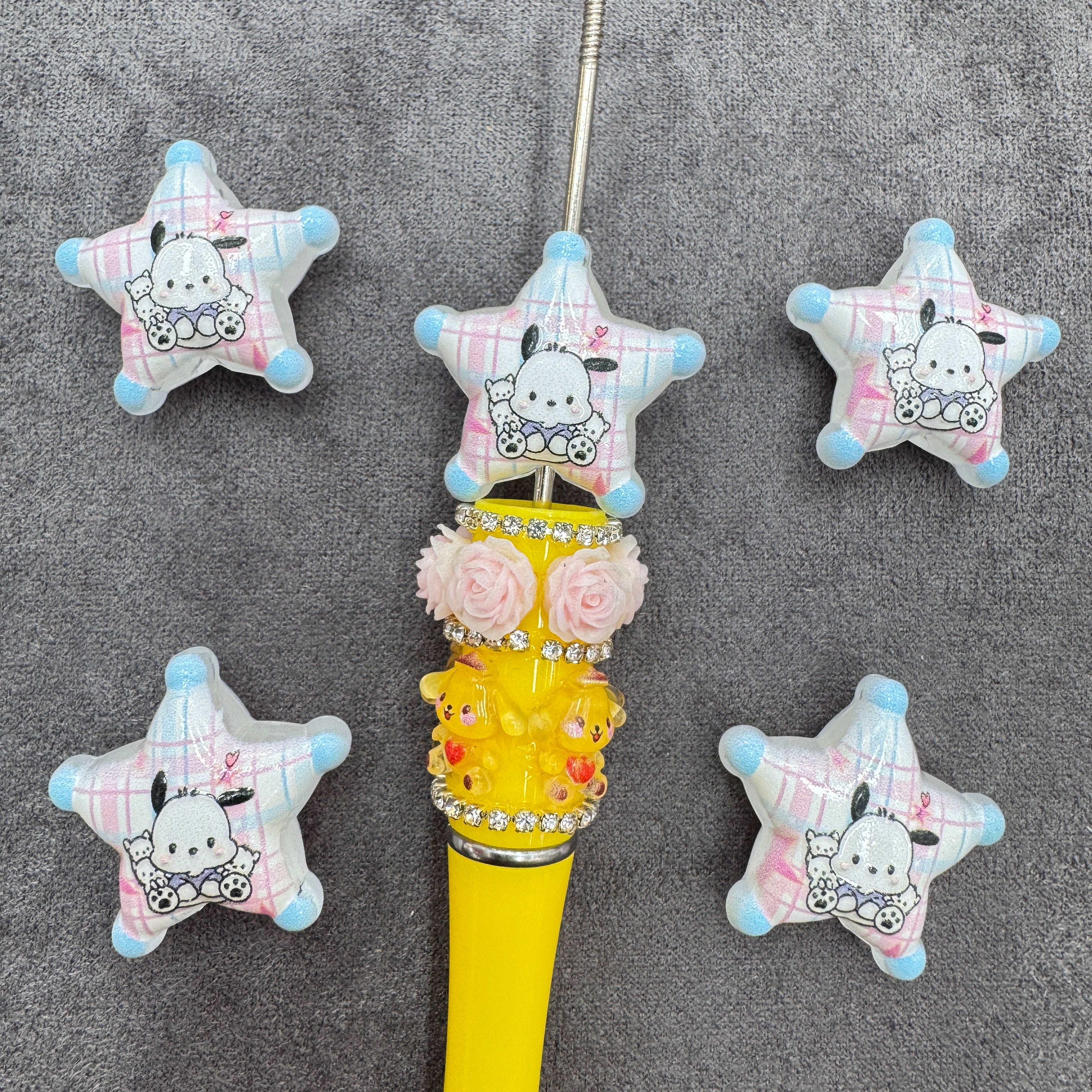 Acrylic Beads Five-Pointed Star with Cute Dog Character Prints