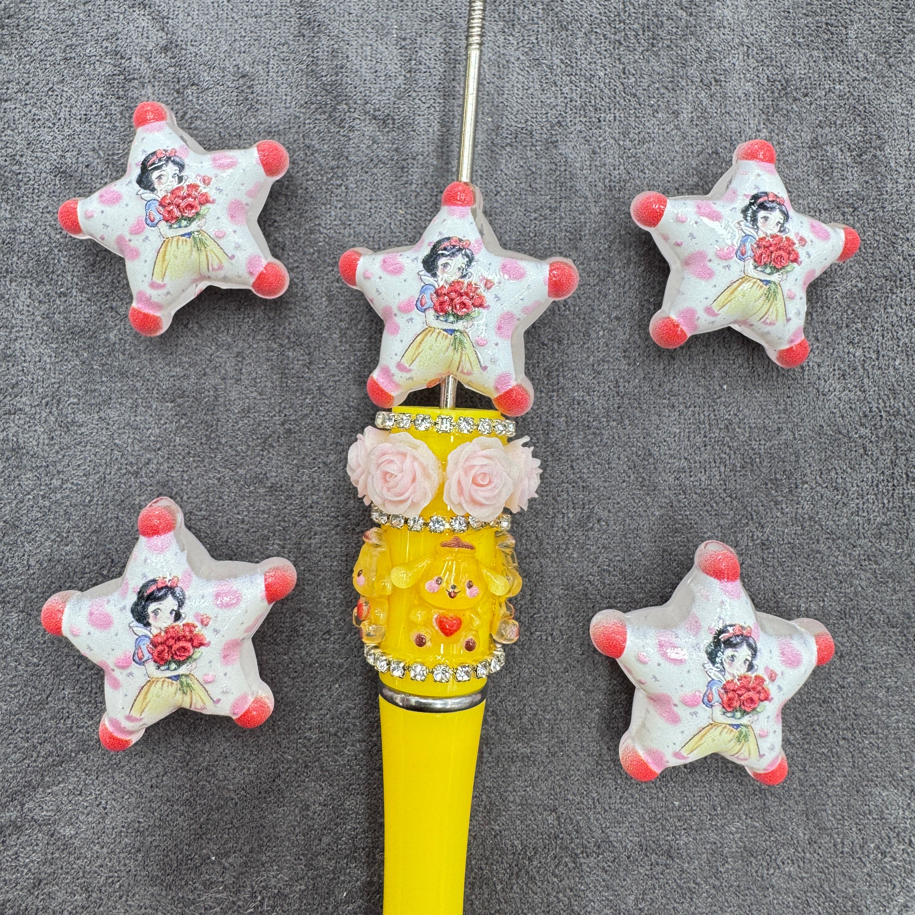 Acrylic Beads Five-Pointed Star with Cute Princess Character Prints