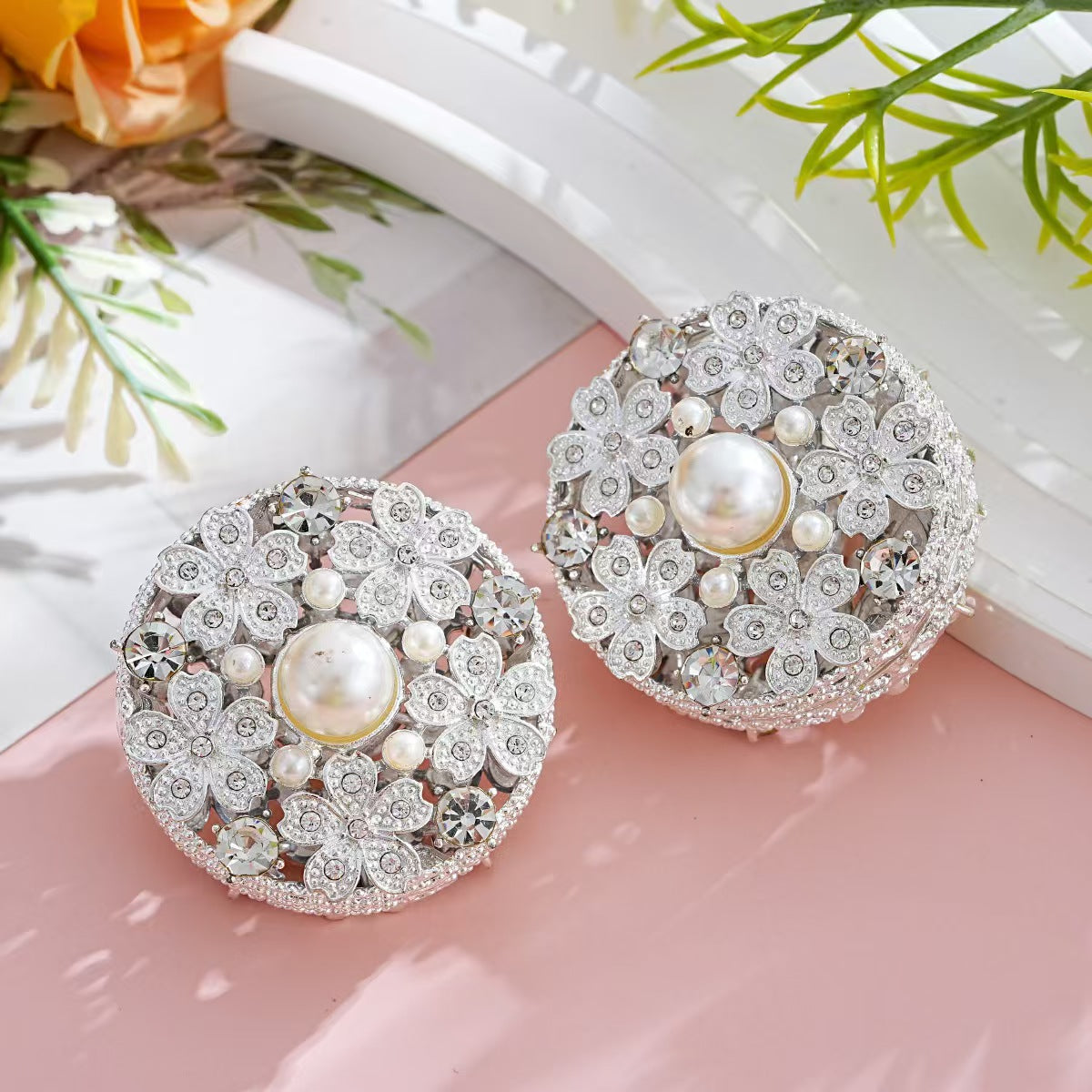 FS5386- 37mm Round Flower Beads, Five Diamond Flower Metal Beads, Fit For Pen