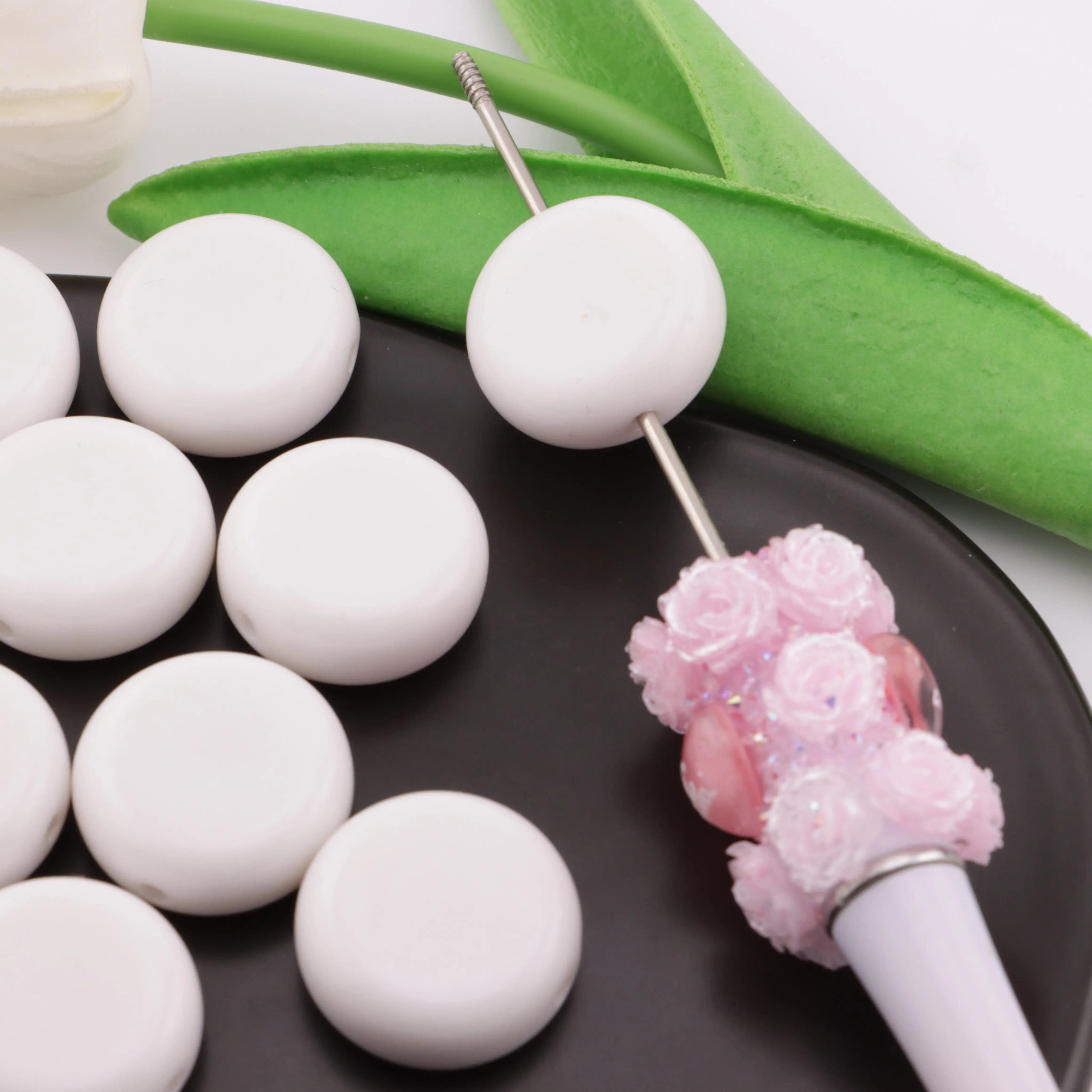 21Mm Round Plate Beads White Thick Round Plates Zoe DIY Shop