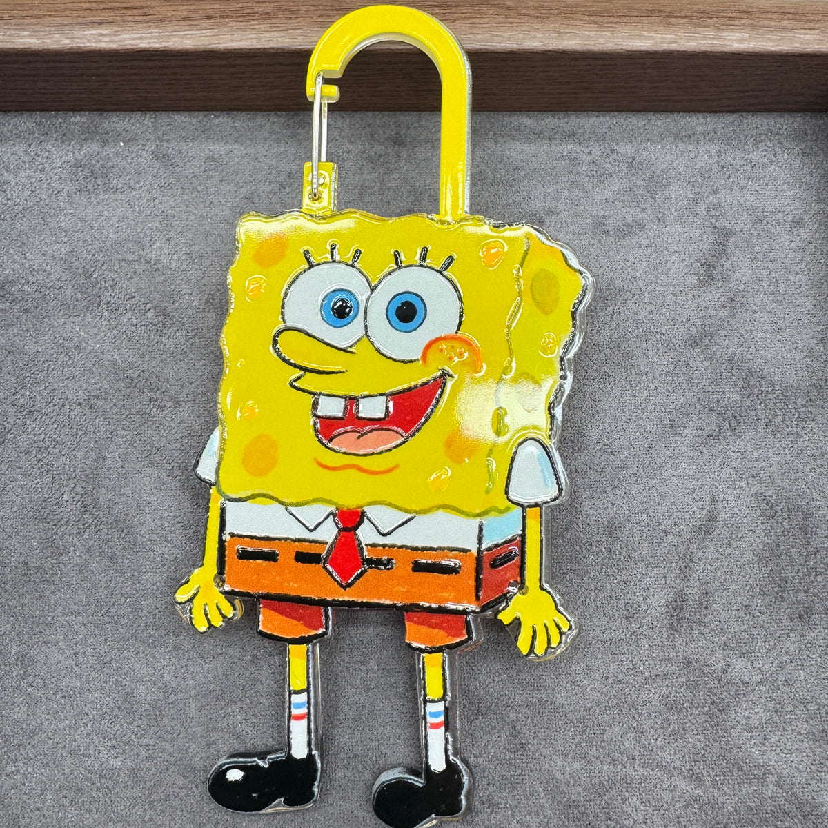 Large‑sized Classic Yellow Square‑sponge Character Bag Charm,Decorative Carabiner Bag Accessories for DIY Crafts