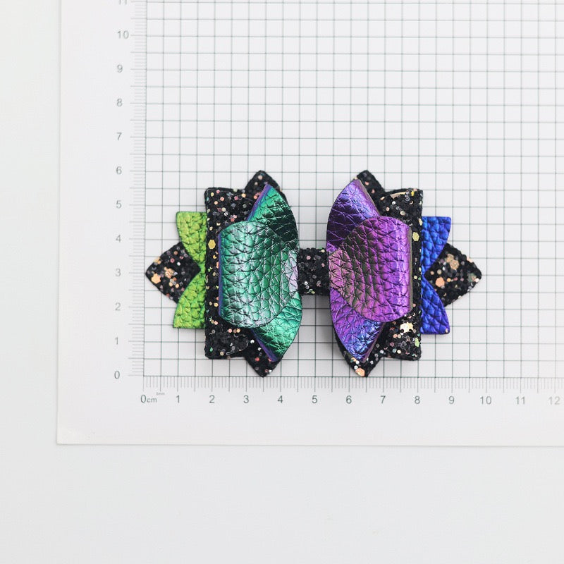 Iridescent Multi‑Layer Glitter Faux Leather Bow Beads,Multi‑Color