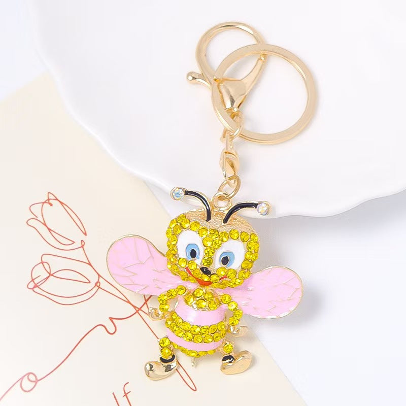 FS5330-57*57.5mm Metal Diamond-Embedded Cute Bee Keychain
