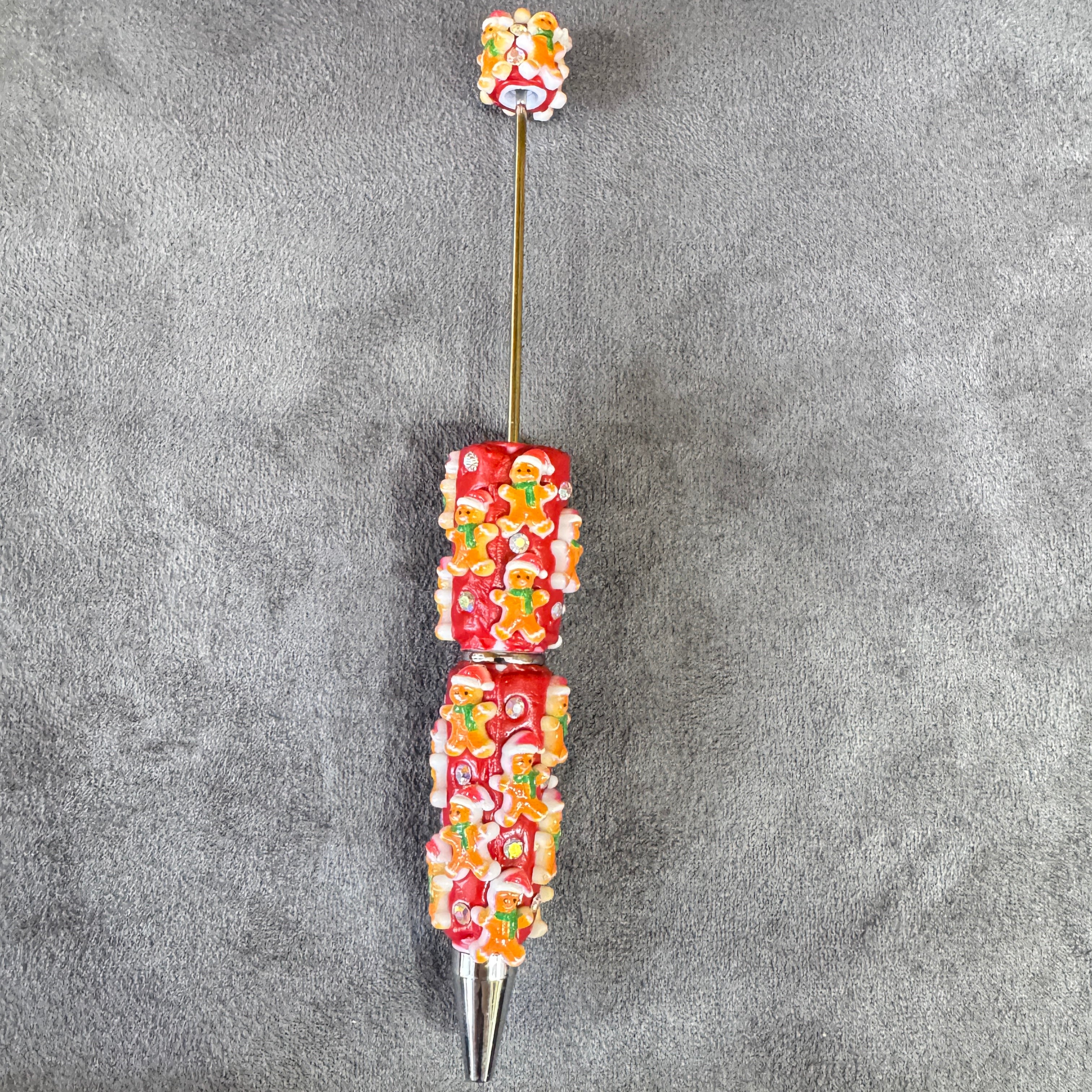 Beadable Clay Pens with Christmas Ornaments and AB Rhinestones, Red Green and White