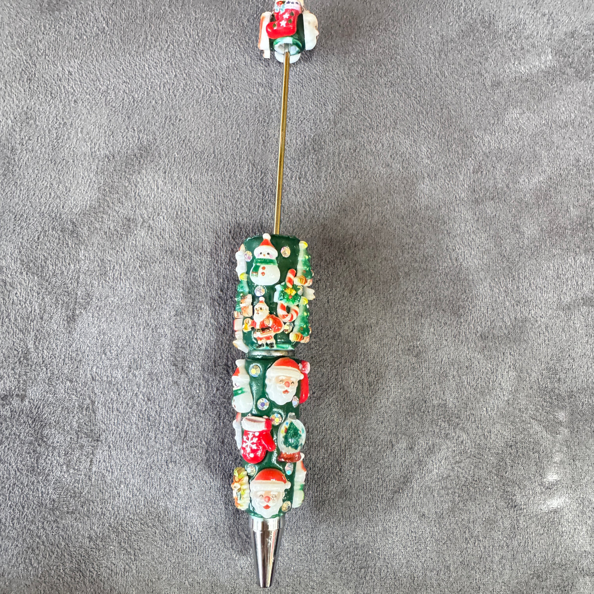Beadable Clay Pens with Christmas Ornaments and AB Rhinestones, Red Green and White