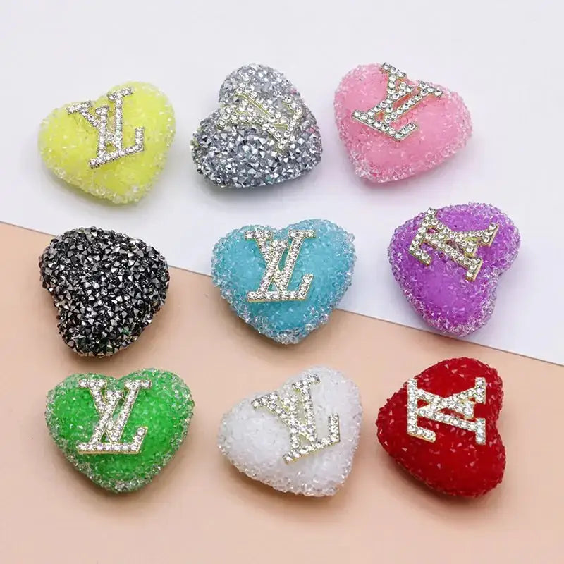 2.3×2.5 Cm Lv Heart - Shaped Granulated Sugar for Crafts DIY Bracelets Keychains Pens Jewelry Making Supplies -Zoe DIY Wholesale