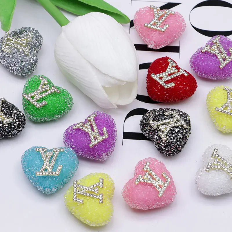 2.3×2.5 Cm Lv Heart - Shaped Granulated Sugar for Crafts DIY Bracelets Keychains Pens Jewelry Making Supplies -Zoe DIY Wholesale