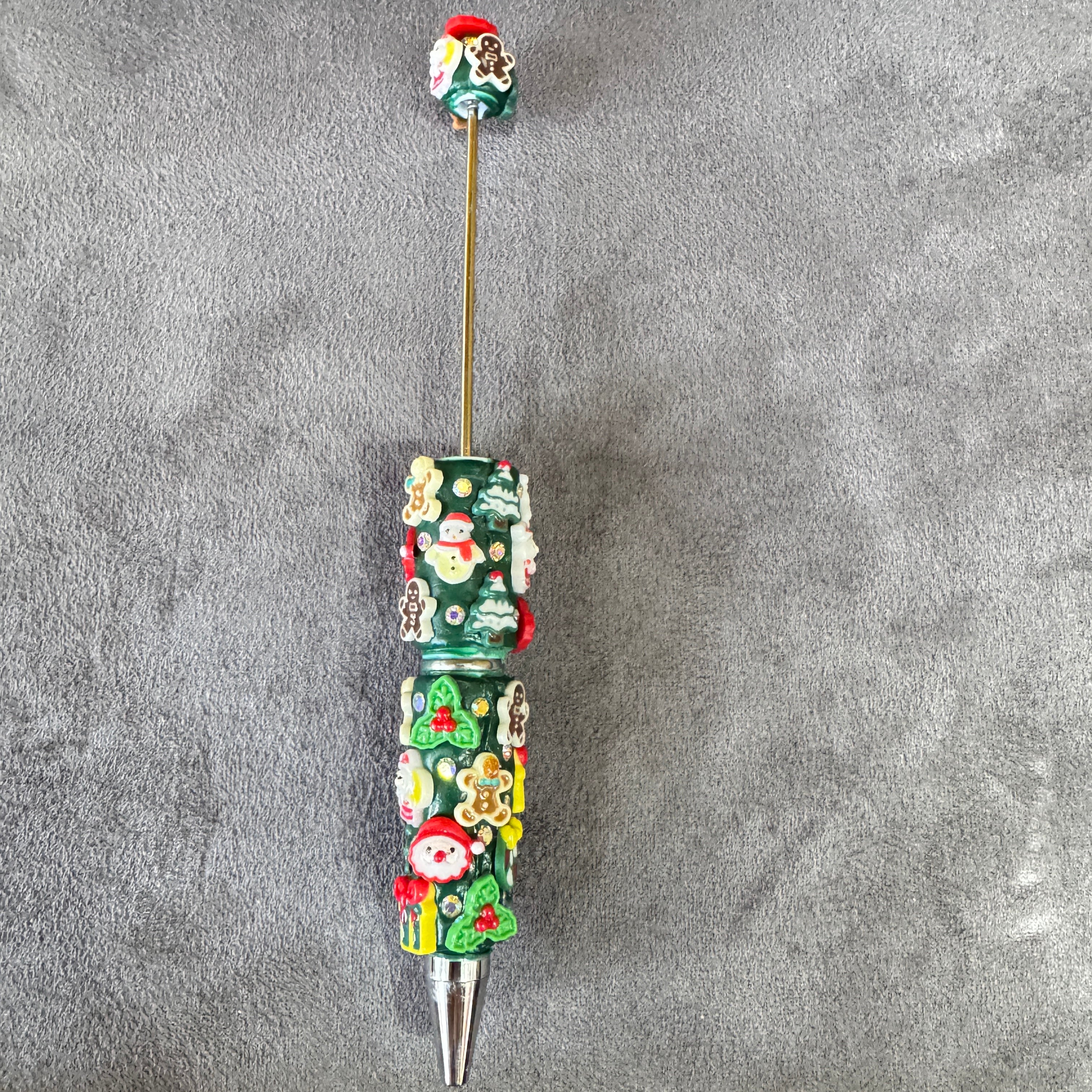 Beadable Clay Pens with Christmas Ornaments and AB Rhinestones, Red Green and White