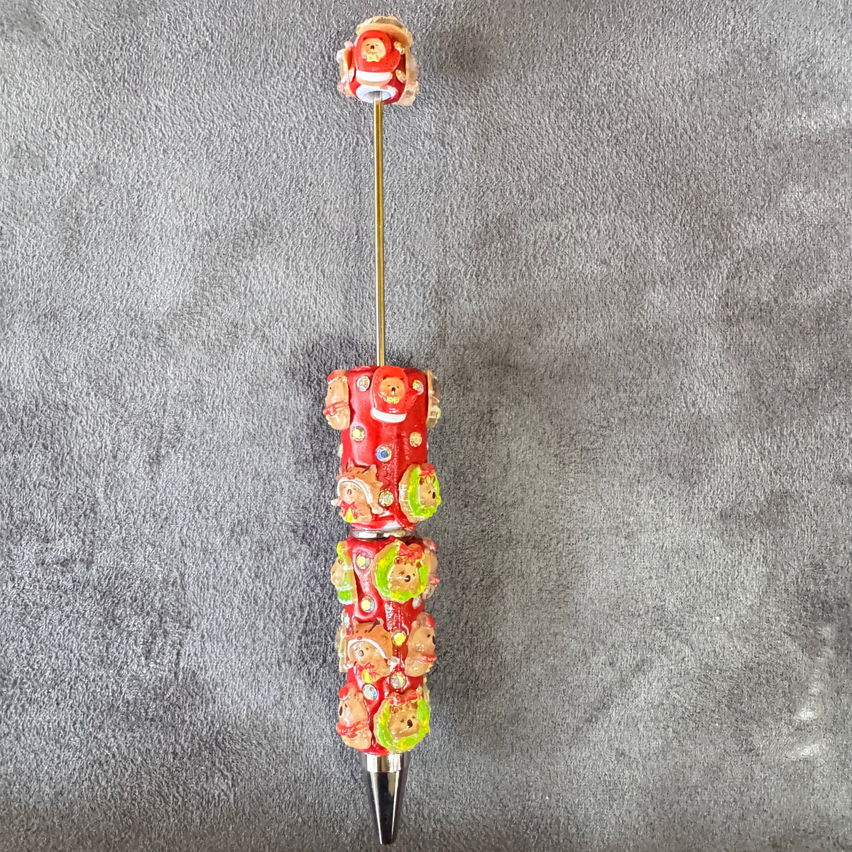 Beadable Clay Pens with Christmas Ornaments and AB Rhinestones, Red Green and White