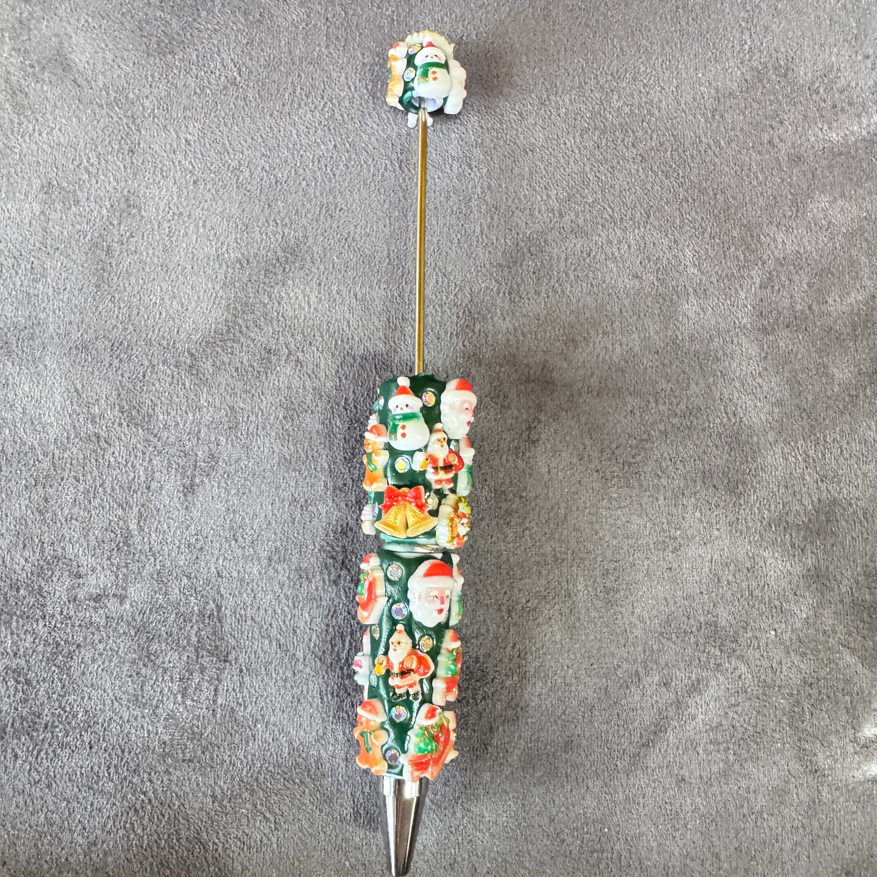 Beadable Clay Pens with Christmas Ornaments and AB Rhinestones, Red Green and White