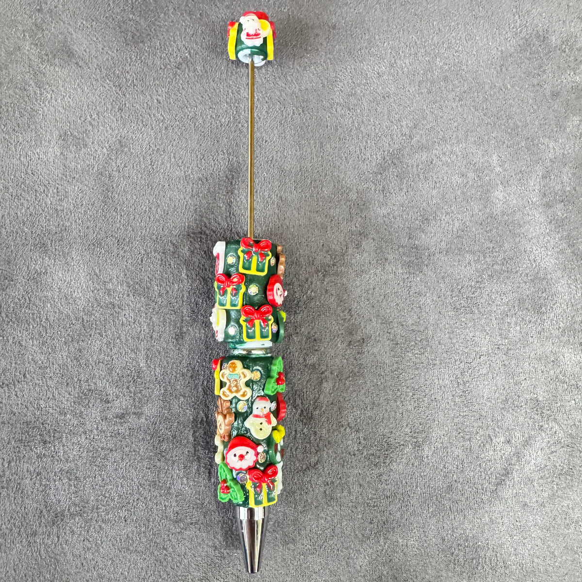 Beadable Clay Pens with Christmas Ornaments and AB Rhinestones, Red Green and White