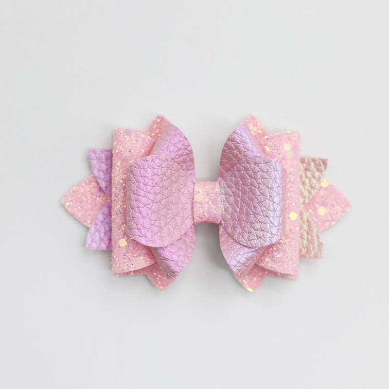 Iridescent Multi‑Layer Glitter Faux Leather Bow Beads,Multi‑Color