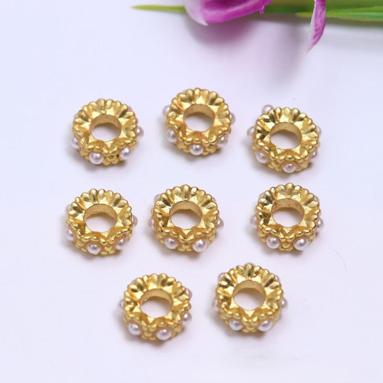 FS5140- 16mm Metal Beads With Inlaid Pearl Spacers