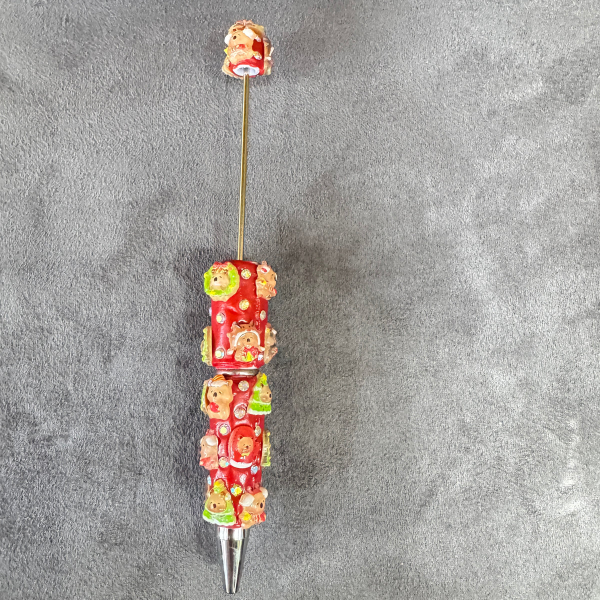 Beadable Clay Pens with Christmas Ornaments and AB Rhinestones, Red Green and White