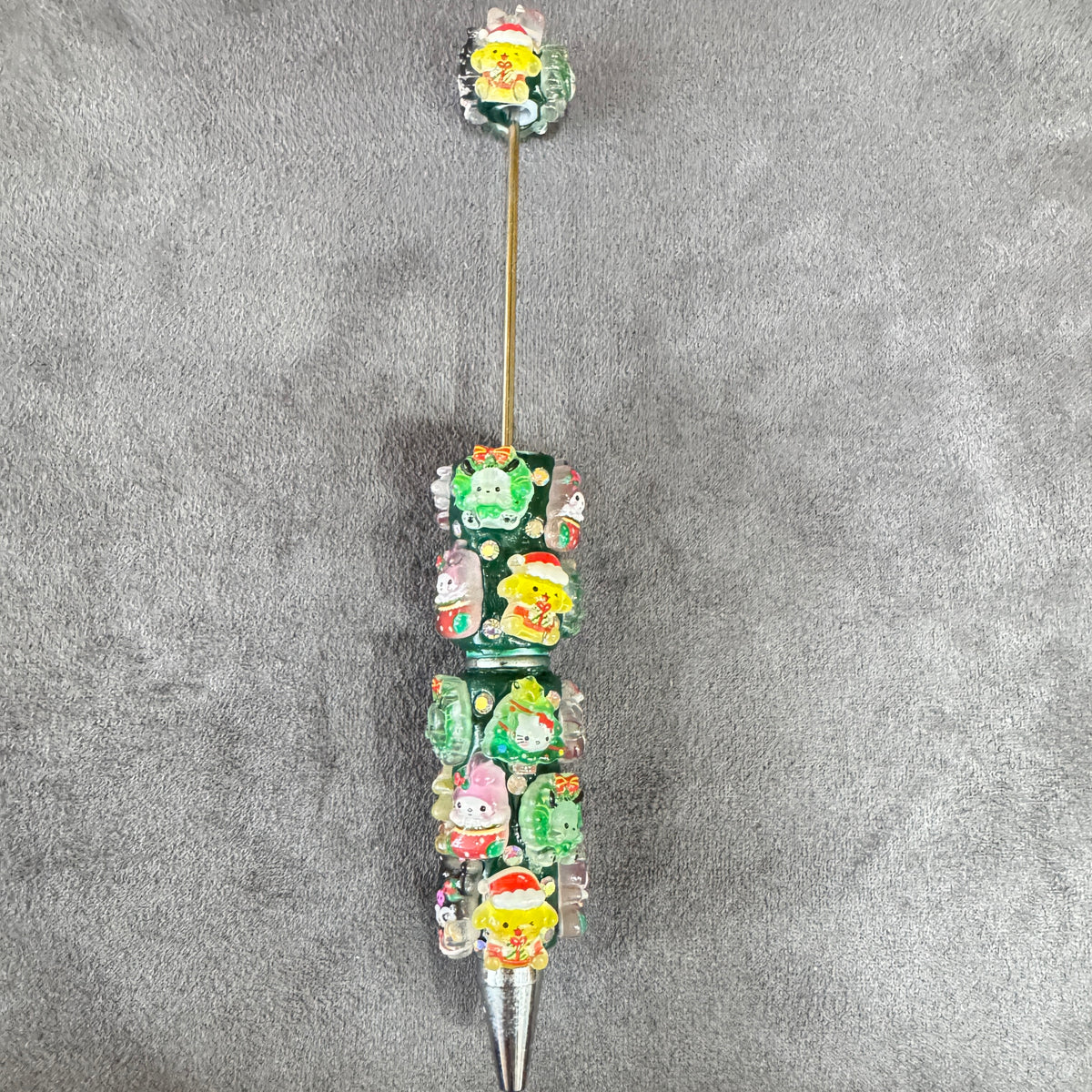 Beadable Clay Pens with Christmas Ornaments and AB Rhinestones, Red Green and White