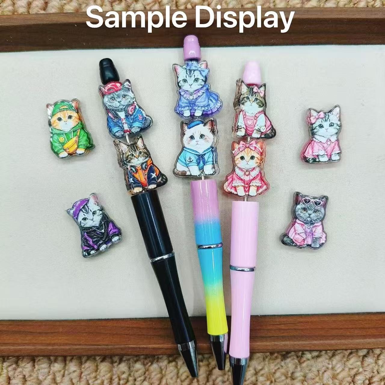 Cute Dressed Cat Acrylic Focal Beads,Random Mix