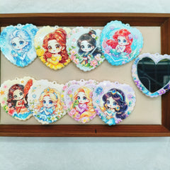 Classic Beautiful Princess Prints Series Heart‑Shaped Acrylic Mirror Charms,For Keychain,Random Mix