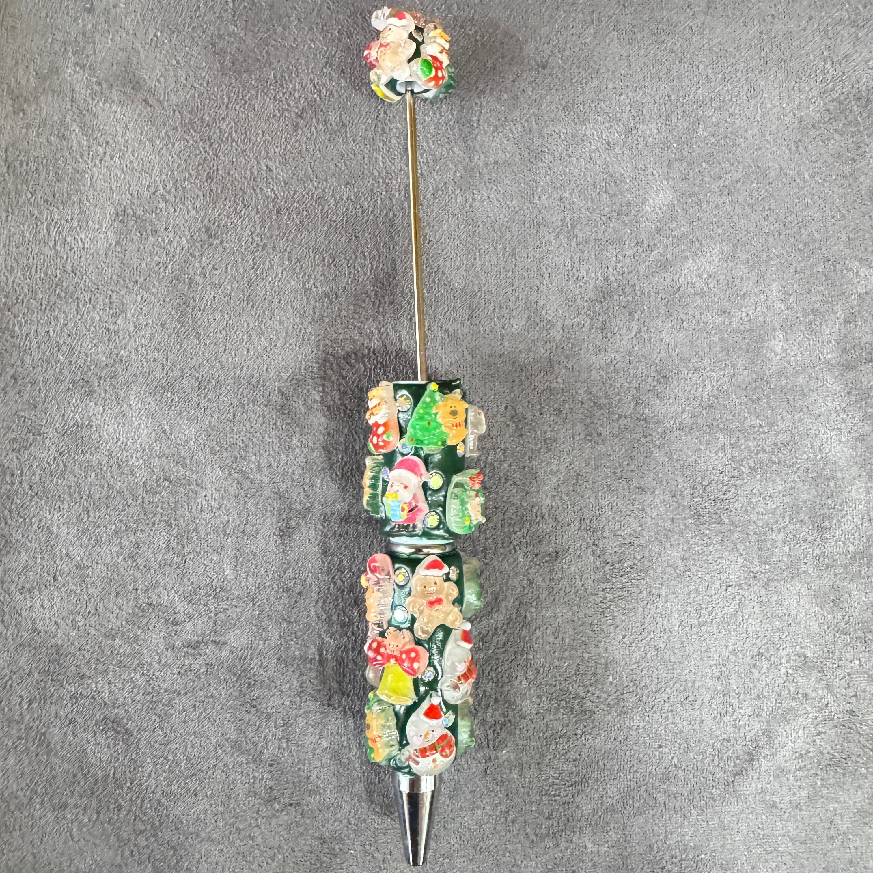 Beadable Clay Pens with Christmas Ornaments and AB Rhinestones, Red Green and White