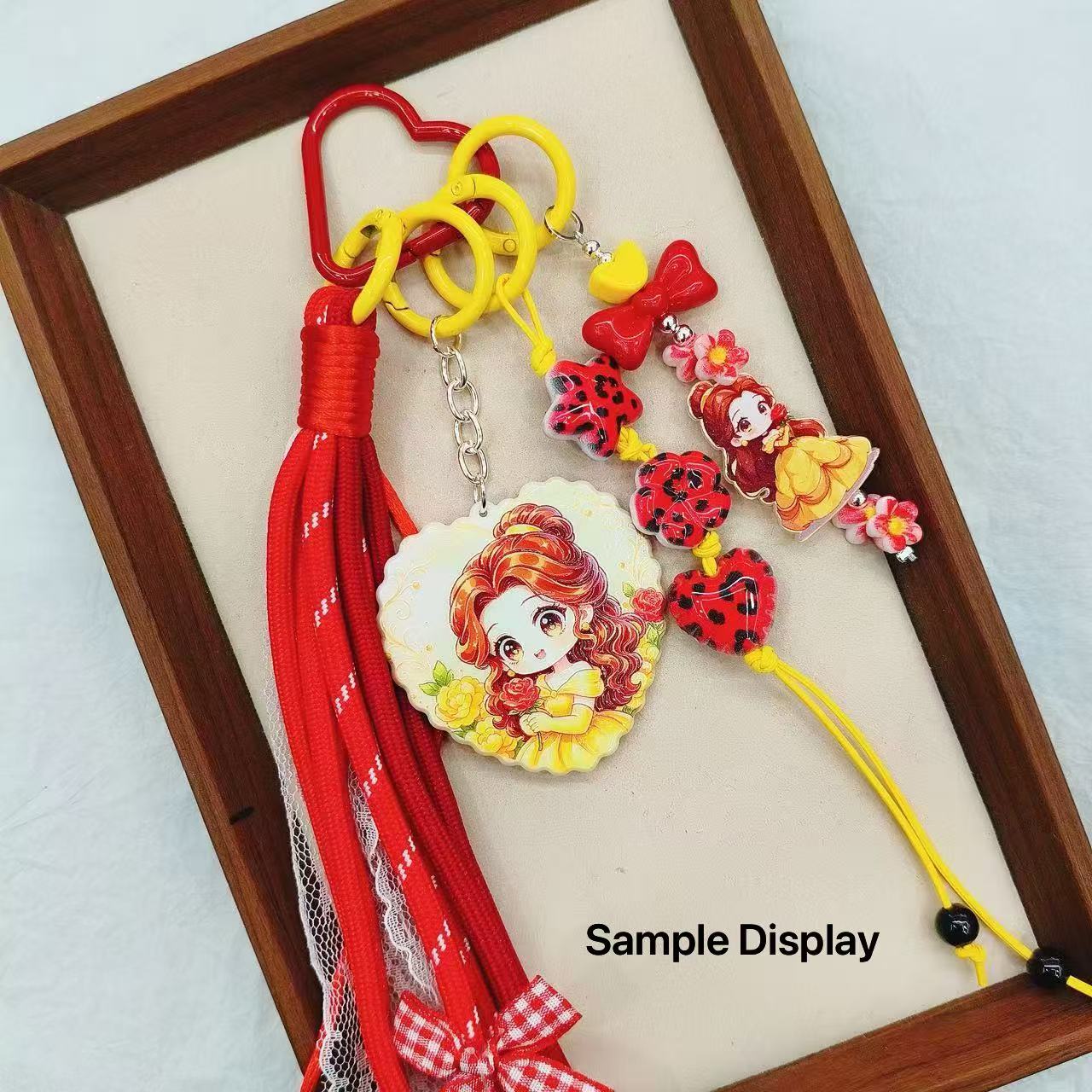 Classic Beautiful Princess Prints Series Heart‑Shaped Acrylic Mirror Charms,For Keychain,Random Mix