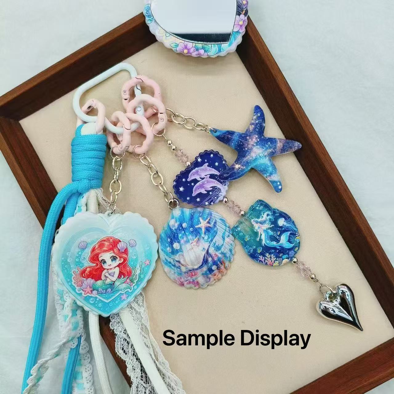 Classic Beautiful Princess Prints Series Heart‑Shaped Acrylic Mirror Charms,For Keychain,Random Mix