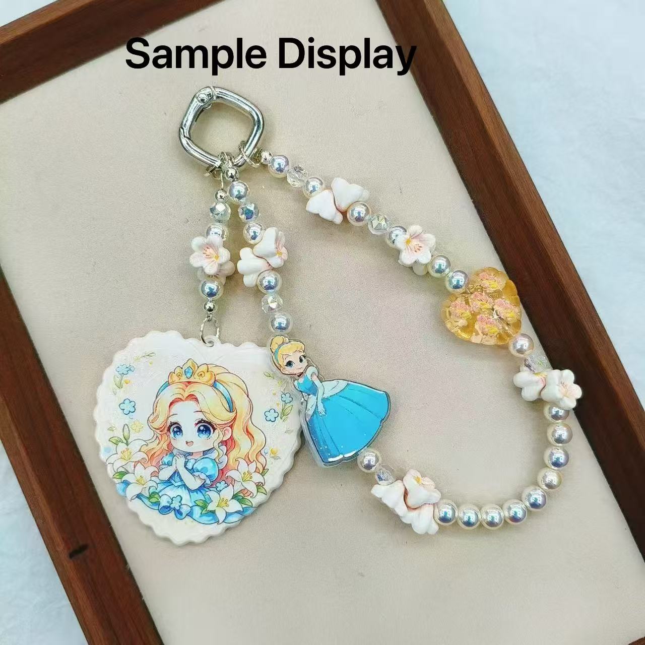 Cute Pastel Bear Heart‑Shaped Acrylic Mirror Charms,For Keychain,Random Mix