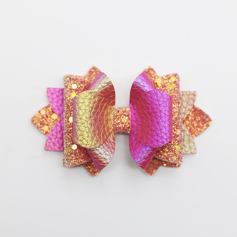 Iridescent Multi‑Layer Glitter Faux Leather Bow Beads,Multi‑Color