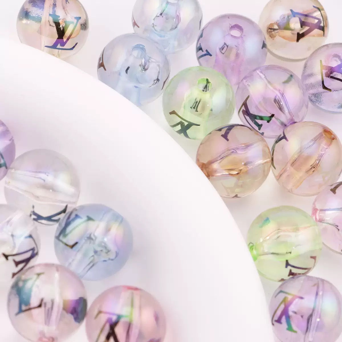 FS4287- 16mm Clear Mixed Color UV Coating Printed Acrylic Beads