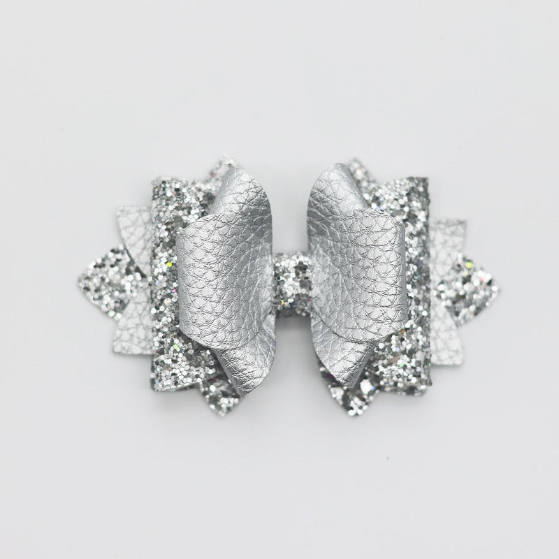 Iridescent Multi‑Layer Glitter Faux Leather Bow Beads,Multi‑Color