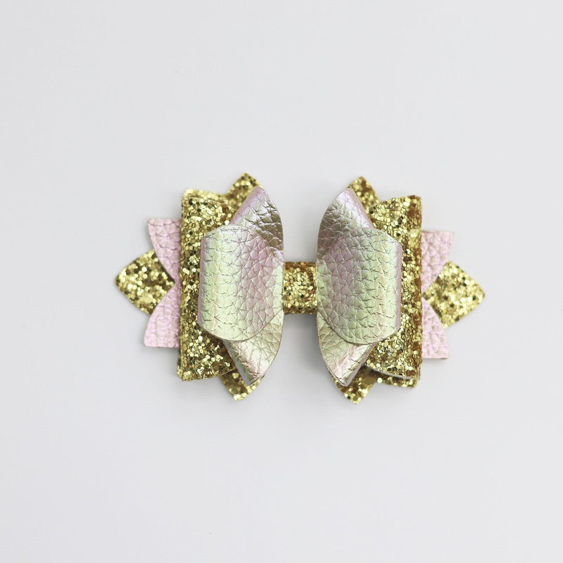 Iridescent Multi‑Layer Glitter Faux Leather Bow Beads,Multi‑Color